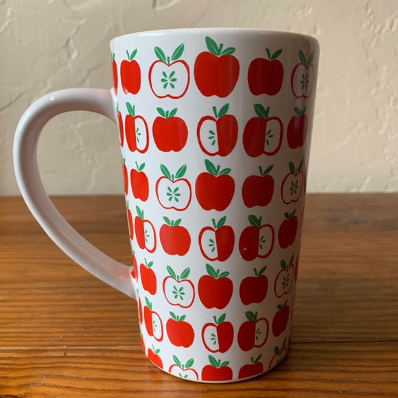 Apple Print Ceramic Travel Mug with Green Lid – 5.5" Tall - Picture 2 of 10
